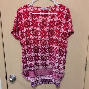 Calvin Klein Women's Sleeveless Roll Sleeve Blouse with Key Hole